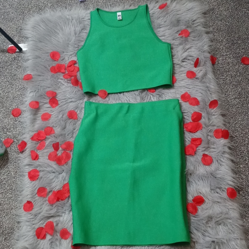 Money green two pice skirt and top set